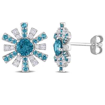 Mimi & Max 2 1/10ct Tgw London Blue Topaz And White Topaz Starburst Earrings In Sterling Silver
