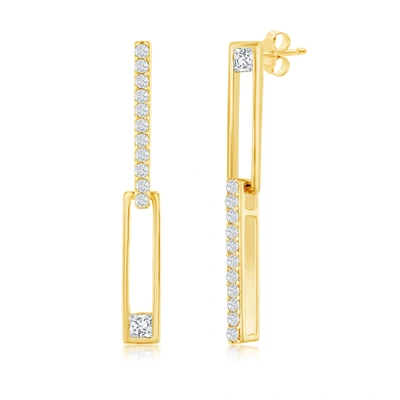 Simona Sterling Silver Asymmetric Paperclip Cz Earrings In Gold