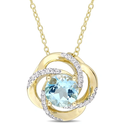 Mimi & Max 2 3/5ct Tgw Sky-blue And White Topaz Floral Swirl Pendant W/ Chain In Yellow Silver