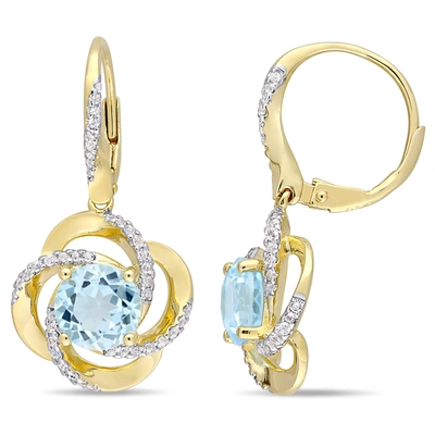 Mimi & Max 5 1/4ct Tgw Sky-blue Topaz White Topaz Floral Swirl Leverback Earrings In Yellow Silver