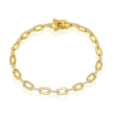 Simona Sterling Silver Or Gold Plated Over Sterling Silver Cz Paperclip Bracelet