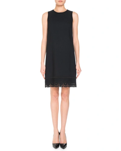 Andrew Gn Sleeveless Eyelet-hem Shift Dress In Black