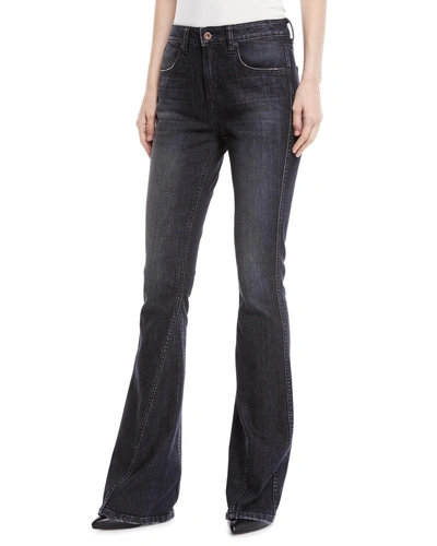 Tre By Natalie Ratabesi Cher High-rise Curved Seam Flared-leg Jeans In Black
