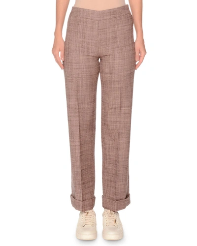 Agnona Side-zip Flare-leg Wool Pant In Brown Pattern