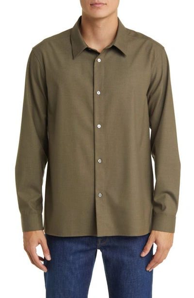 Frame Brushed Flannel Button-up Shirt In Dark Olive