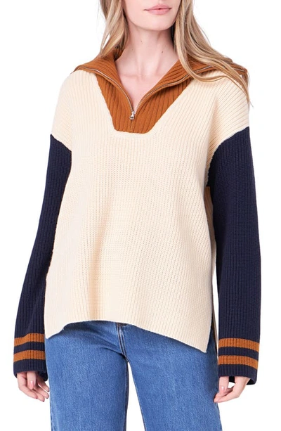 English Factory Colorblock Half-zip Sweater In Beige Multi