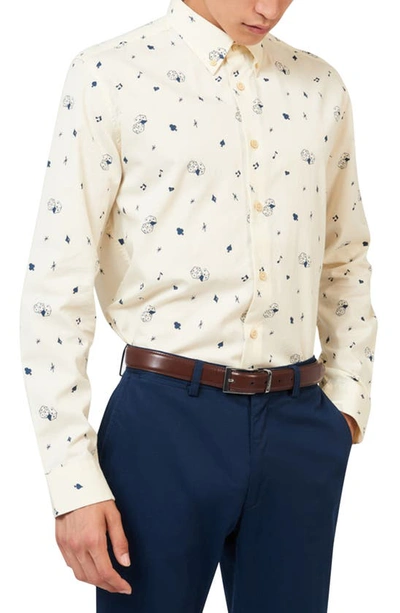 Ben Sherman Regular Fit Casino Print Cotton Button-down Shirt In Fog
