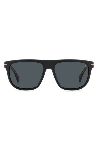 David Beckham Eyewear 56mm Square Sunglasses In Matte Black Gold/ Grey