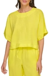 Dkny Drop Shoulder Boxy Linen Top In Green