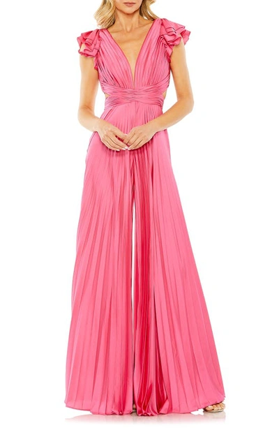 Mac Duggal Ruffle & Pleat Wide Leg Jumpsuit In Candy Pink