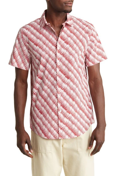 Open Edit French Wave Short Sleeve Button-up Shirt In Red French Wave