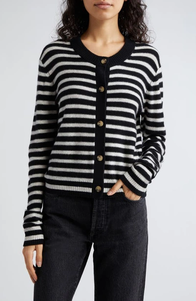 Atm Anthony Thomas Melillo Wool And Cashmere Stripe Cropped Cardigan In Black-grey