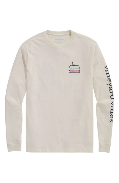 Vineyard Vines Ski Lift Logo Box Long Sleeve Cotton Graphic T-shirt In Marshmallow