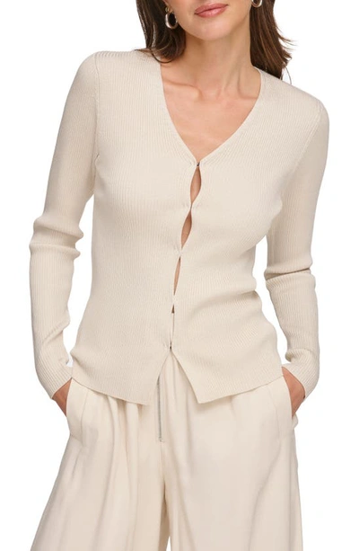 Dkny Rib V-neck Cardigan In Light City