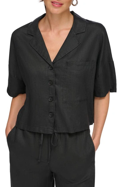 Dkny Linen Camp Shirt In Black