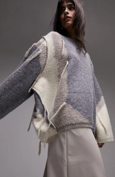 Topshop Tassel Colorblock Oversize Sweater In Multi