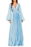 Mac Duggal Long Sleeve Pleated Cut-out Gown In Powder Blue