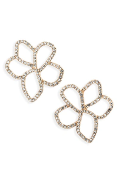 Open Edit Crystal Pavé Open Flower Earrings In Clear- Gold