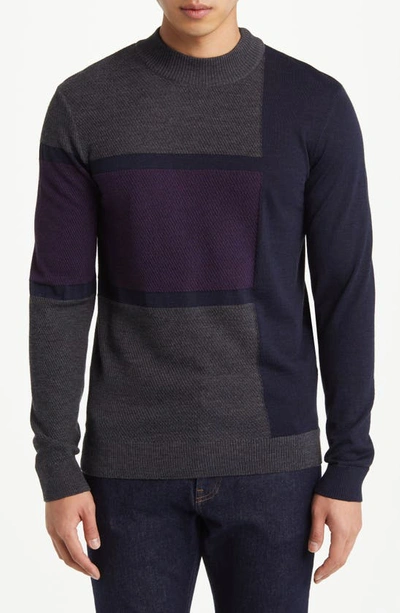 Robert Barakett Sagle Colorblock Wool Mock Neck Sweater In Purple