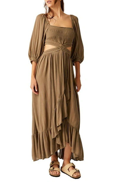 Free People Cross My Heart Cutout Maxi Dress In Olive Stone