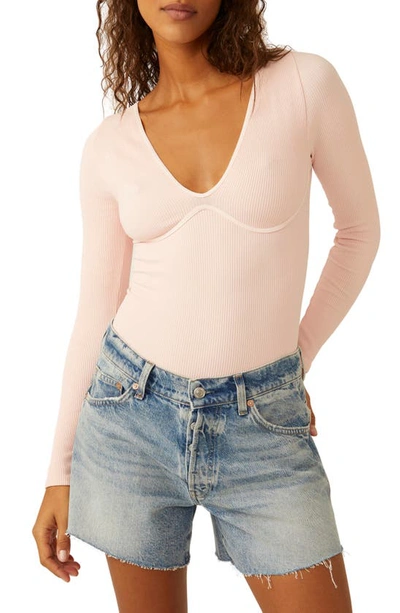 Free People Intimately Fp Meg Rib Seamless Thong Bodysuit In Rose Blush