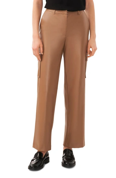 Halogen Wide Leg Faux Leather Cargo Pants In Deep Taupe