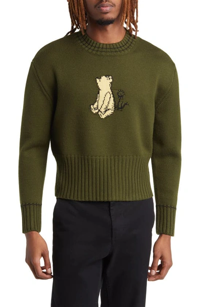 Connor Mcknight X Disney Winnie The Pooh Intarsia Merino Wool Sweater In Olive