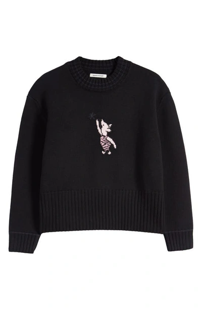 Connor Mcknight X Disney Piglet Intarsia Merino Wool Sweater In Black