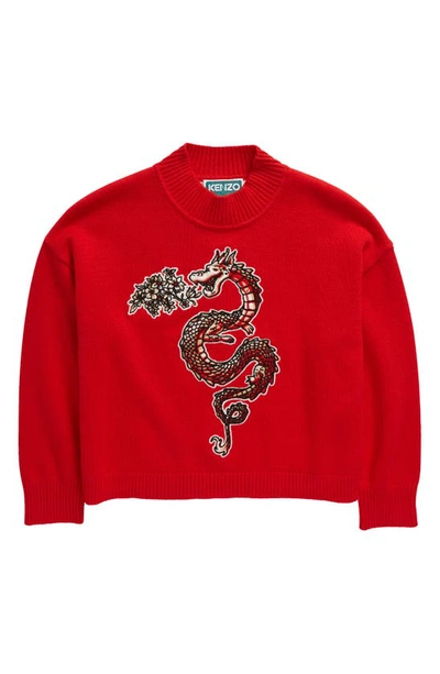 Kenzo Kids' Dragon Mock Neck Sweater In Bright Red
