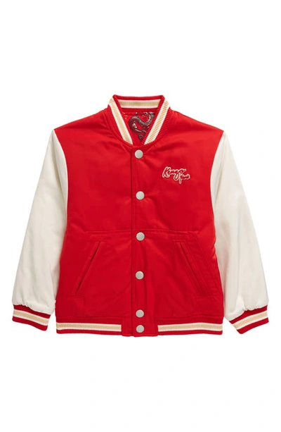 Kenzo Kids' Reversible Padded Varsity Jacket In Bright Red