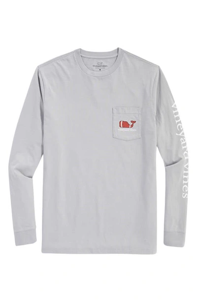 Vineyard Vines Textured Football Long Sleeve Pocket T-shirt In Ultimate Gray