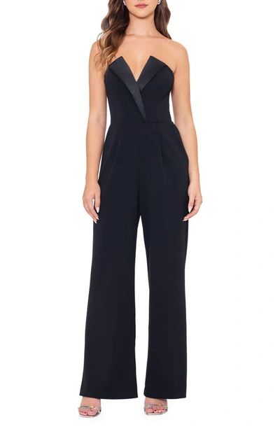 Betsy & Adam Strapless Tuxedo Jumpsuit In Black