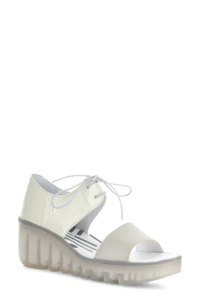 Fly London Bilu Platform Wedge Sandal In Silver/ Off White