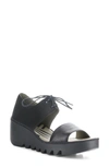 Fly London Bilu Platform Wedge Sandal In Black Mousse/ Cup