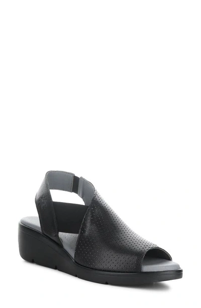 Fly London Nisi Platform Wedge Sandal In Black Mousse