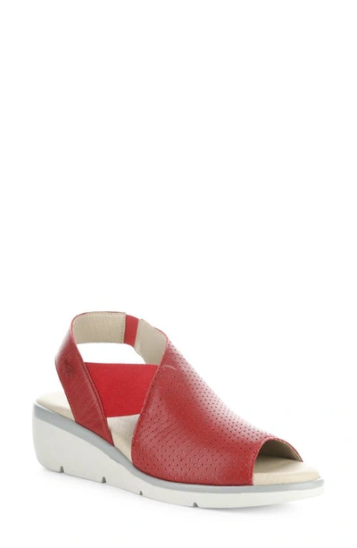 Fly London Nisi Platform Wedge Sandal In Lipstick Red Mou