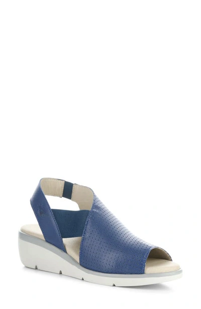 Fly London Nisi Platform Wedge Sandal In Blue Mousse