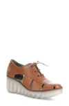 Fly London Bogi Platform Wedge Oxford In Tan Mousse