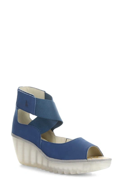 Fly London Yefi Platform Wedge Sandal In Blue Cupido