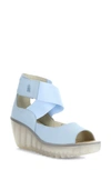 Fly London Yefi Platform Wedge Sandal In Sky Blue Cupido