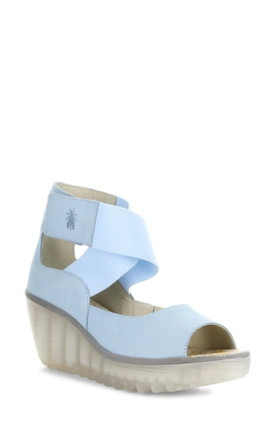 Fly London Yefi Platform Wedge Sandal In Sky Blue Cupido