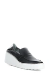 Fly London Duli Platform Wedge Loafer In Black/ White Mous