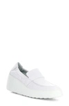 Fly London Duli Platform Wedge Loafer In White Mousse