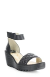 Fly London Yaru Platform Wedge Sandal In Black Mousse