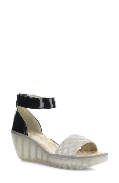 Fly London Yaru Platform Wedge Sandal In Light Silver/black
