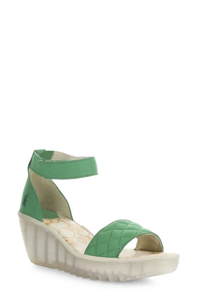 Fly London Yaru Platform Wedge Sandal In Lime Green Cupid