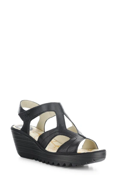 Fly London Yotu Platform Wedge Sandal In Black Mousse