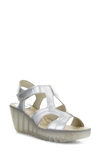 Fly London Yotu Platform Wedge Sandal In Silver Idra