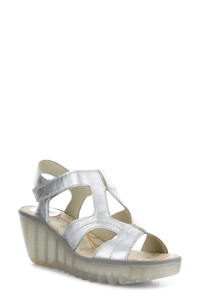 Fly London Yotu Platform Wedge Sandal In Silver Idra