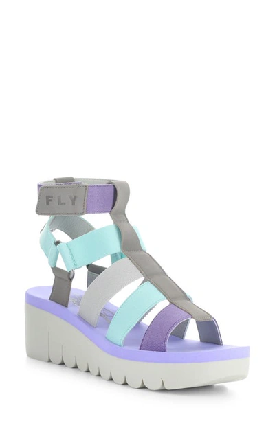 Fly London Yufi Platform Wedge Sandal In Grey/ Multi Cupid